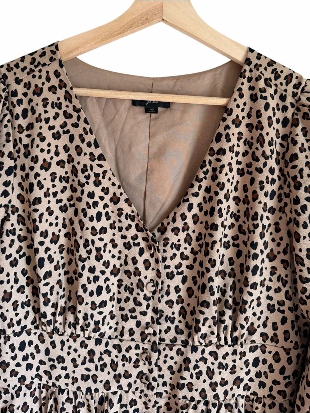 J. Crew Button-Front A-Line Midi Leopard Print Long Sleeve Dress Size 10